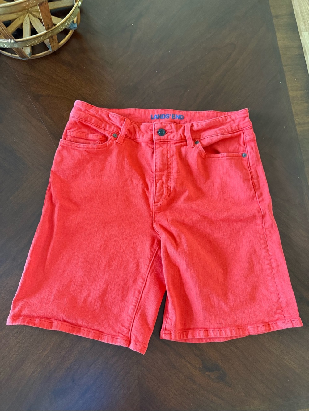 Lands' End Women’s Red/Orange Mid Rise Jean Bermuda Shorts - Size 10